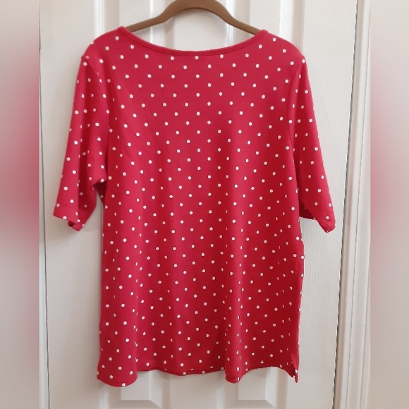 M Quacker Factory Rhinestone Embellished Red & White Polka Dot Short Sleeve Top - Picture 9 of 9
